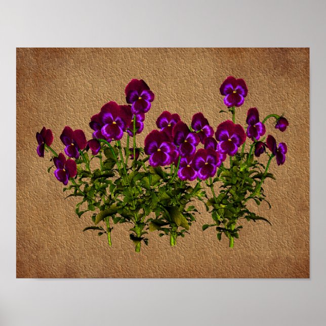 Violets On Aged Paper Floral Art Poster (Front)