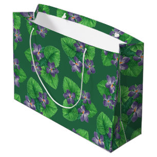 Violets on emerald green large gift bag
