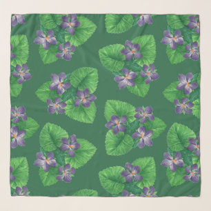 Violets on emerald green scarf