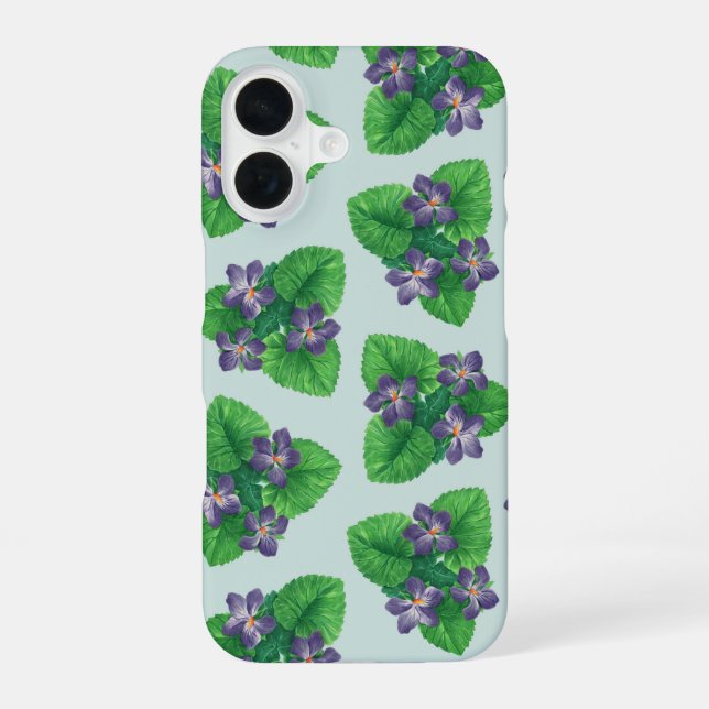 Violets on sea glass blue iPhone case (Back)