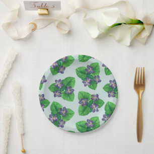 Violets on sea glass blue paper plates