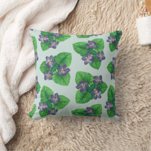 Violets on sea glass blue throw pillow