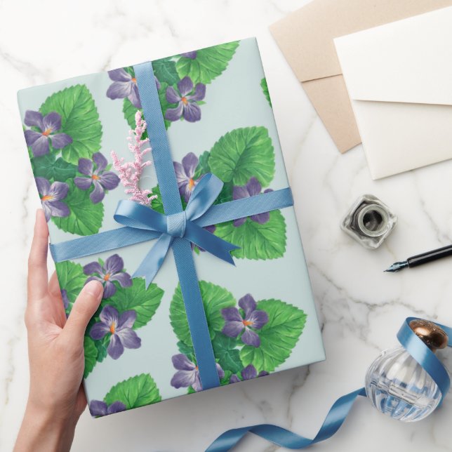 Violets on sea glass blue wrapping paper (Gifting)