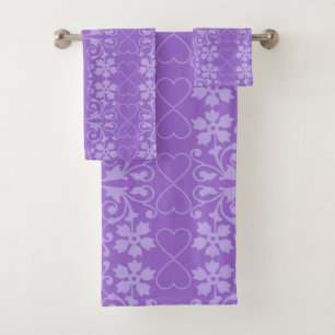Violets Pattern in Amethyst Color Bath Towel Set
