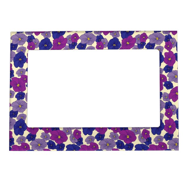 Violets pattern purples and blue on ivory  magnetic frame (Front)