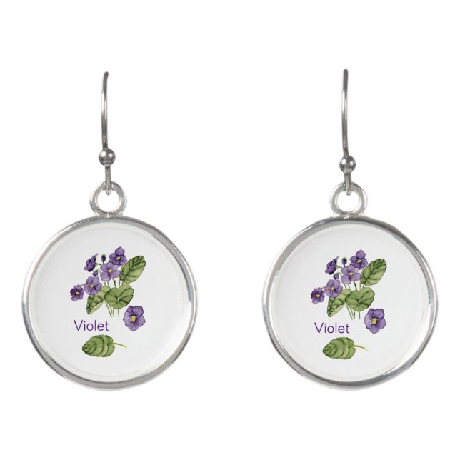 Violets purple watercolor botanical Earrings (Front)