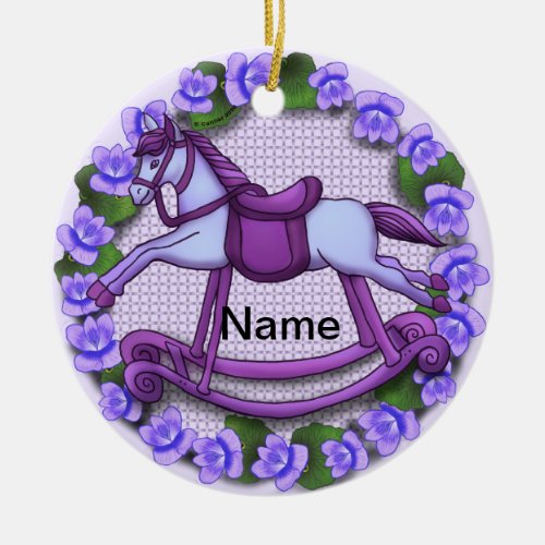 Violets Rocking Horse Ceramic Ornament