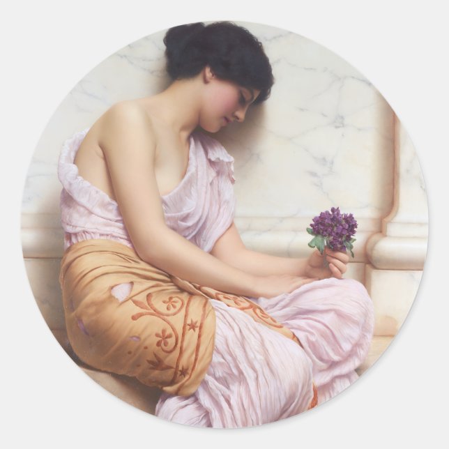 Violets, Sweet Violets John William Godward Classic Round Sticker (Front)