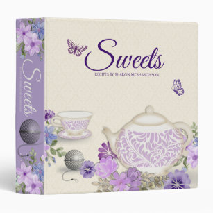 violets tea cup teapot butterflies notebook binder