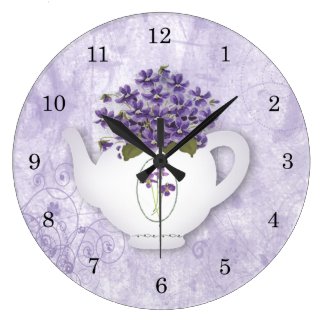 Violets Teapot Wall Clock