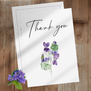 Violets Watercolor Minimalist Elegant Wedding Thank You Card