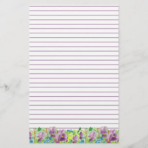 Violets Watercolor Purple Flowers Lined Stationery
