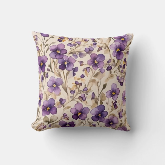 Violets - watercolor throw pillow (Front)
