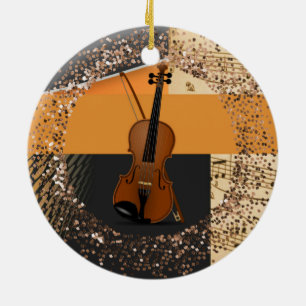 Violin Abstract Artwork/glitter Ceramic Ornament