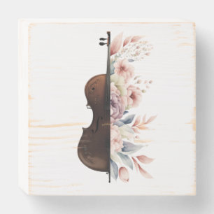 Violin among flowers. Bouquet of flowers. Wooden Box Sign