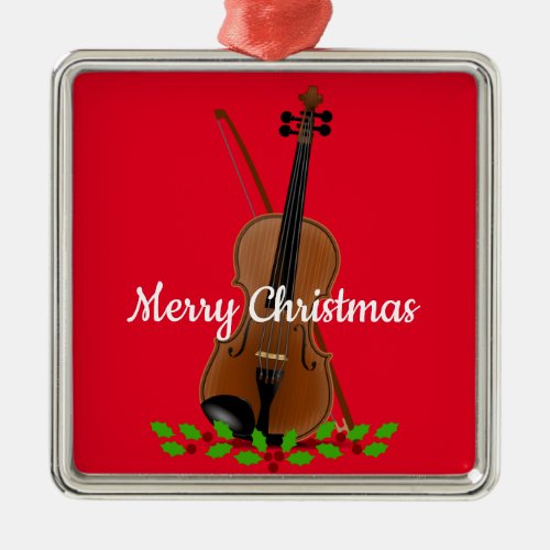 Violin and Bow Christmas Design Metal Ornament