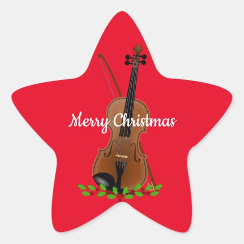 Violin and Bow Christmas Design Star Sticker