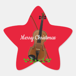 Violin and Bow Christmas Design Star Sticker