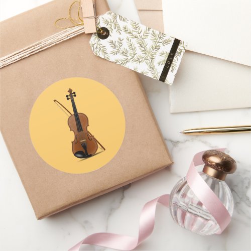 Violin and Bow  Classic Round Sticker