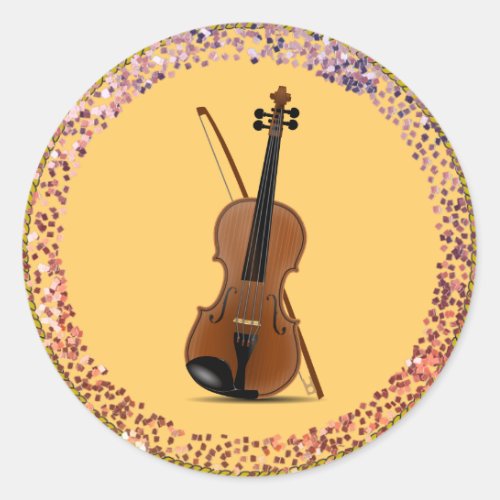 Violin and Bow  Classic Round Sticker