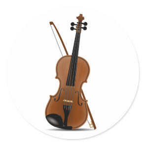 Violin and Bow Classic Round Sticker