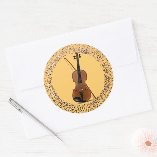 Violin and Bow glitter frame Classic Round Sticker