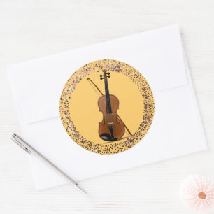 Violin and Bow, glitter frame, Classic Round Sticker
