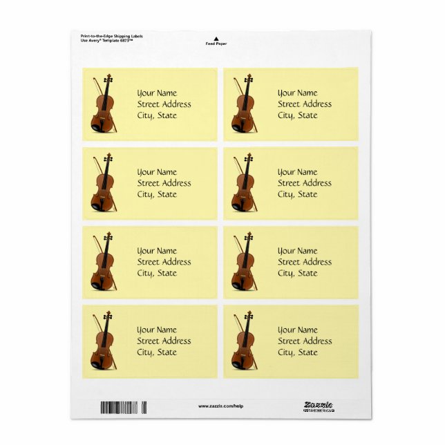Violin and Bow template Label (Full Sheet)