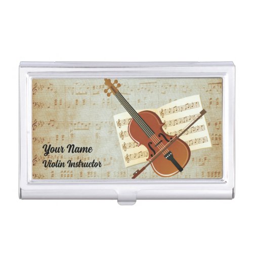 Violin and Bow Vintage Sheet Music Customized Business Card Case