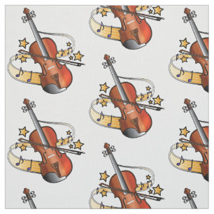 Violin and Bow with Notes and Stars Fabric