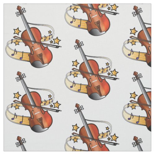 Violin and Bow with Notes and Stars Fabric