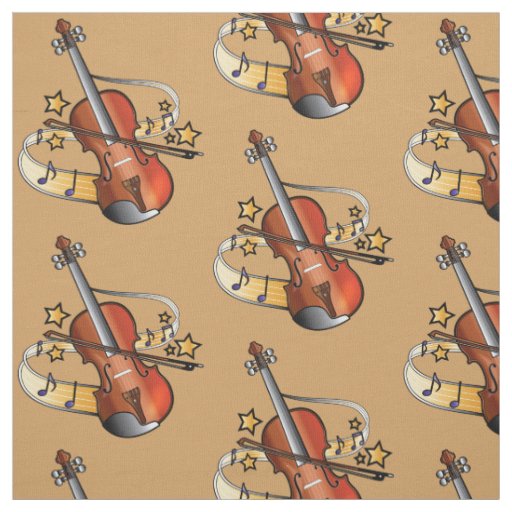 Violin and Bow with Notes and Stars Fabric