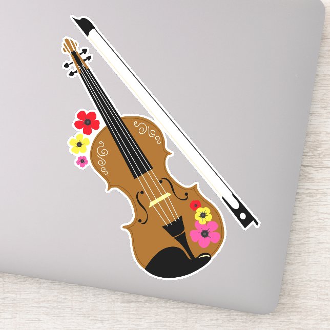 Violin and Flowers, Pretty Violinist Sticker (Detail)