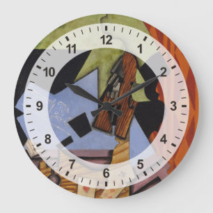 Violin and Playing Cards on a Table Large Clock