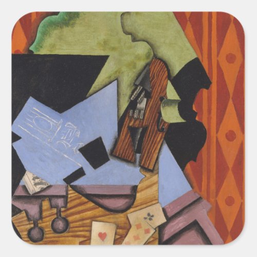 Violin and Playing Cards on a Table Square Sticker