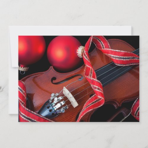 Violin and red christmas ornaments holiday card
