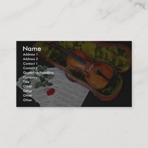 Violin and red rose on black background business card templates