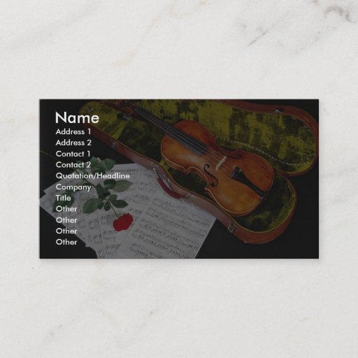 Customizable Violin and red rose on black background business card templates