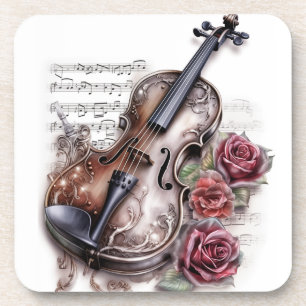 Violin and Roses  Beverage Coaster