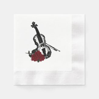 Violin and Roses Coined Cocktail Napkin