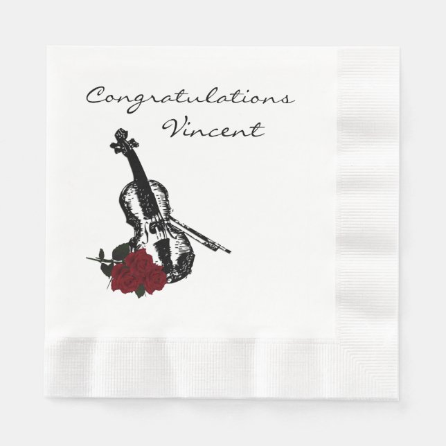 Violin and Roses Congratulations Paper Napkins (Front)