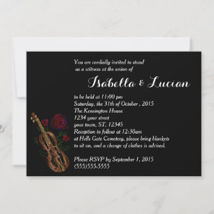 Violin and Roses Goth Wedding Invitations