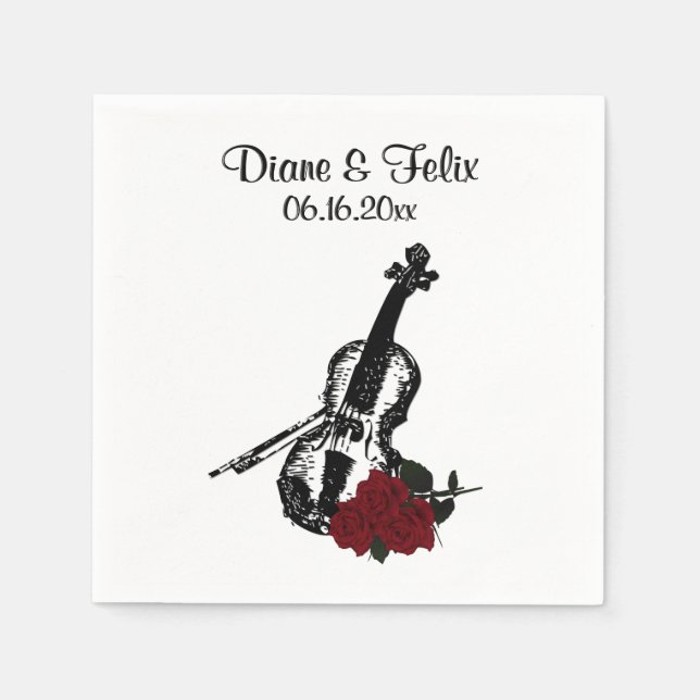 Violin and Roses Music Wedding Paper Napkins (Front)