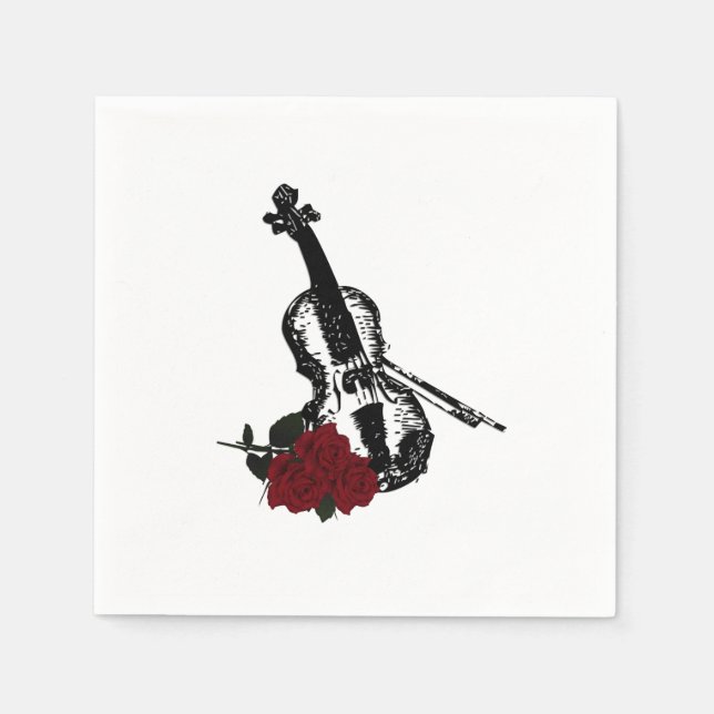 Violin and Roses Paper Napkins (Front)