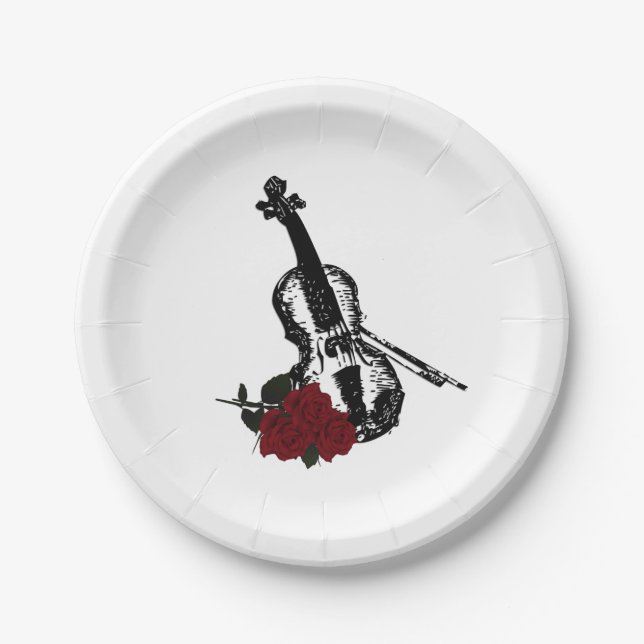 Violin and Roses Paper Plates (Front)