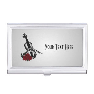 Violin and Roses Silver Business Card Case