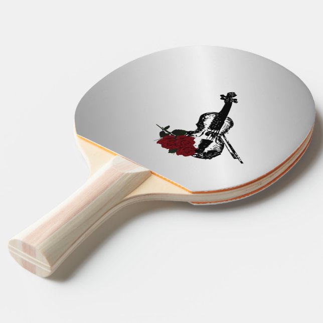 Violin and Roses Silver Ping-Pong Paddle (Back Angle)