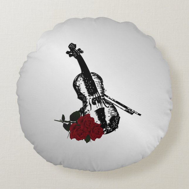 Violin and Roses Silver Round Pillow (Front)