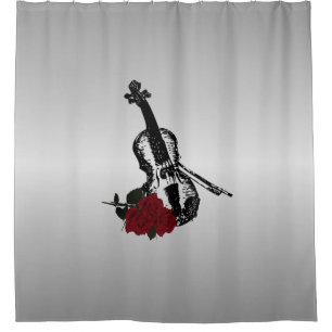 Violin and Roses Silver Shower Curtain