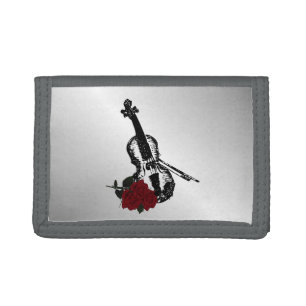 Violin and Roses Silver Tri-fold Wallet